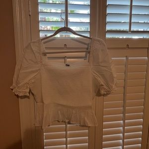 J Crew Smocked Puff Sleeve Peplum Top